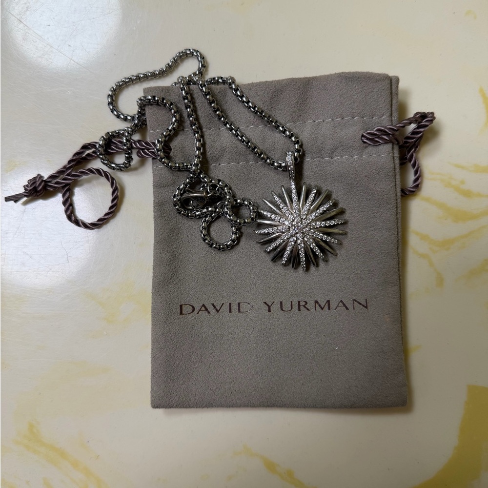 David Yurman Silver Sunburst Pendant Necklace with diamonds